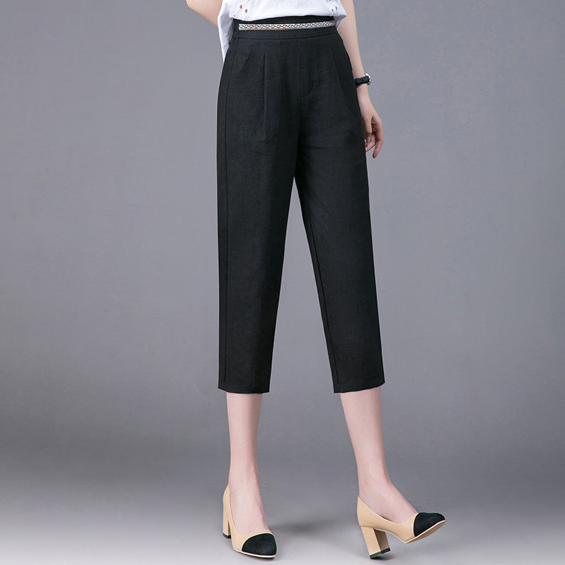 Elegant Linen High-Waist Pencil Pants