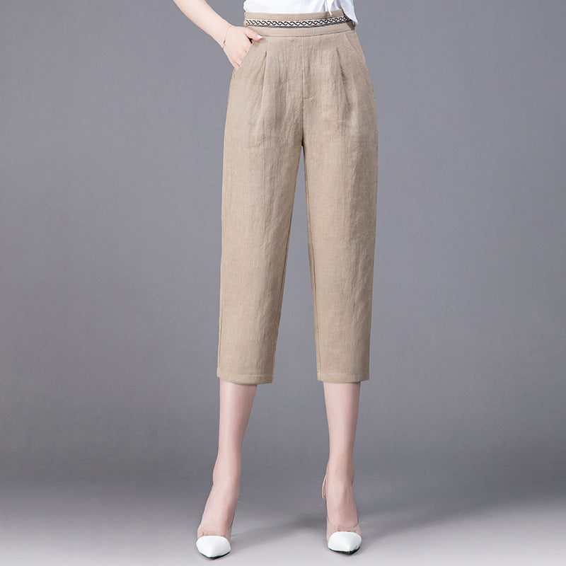 Elegant Linen High-Waist Pencil Pants