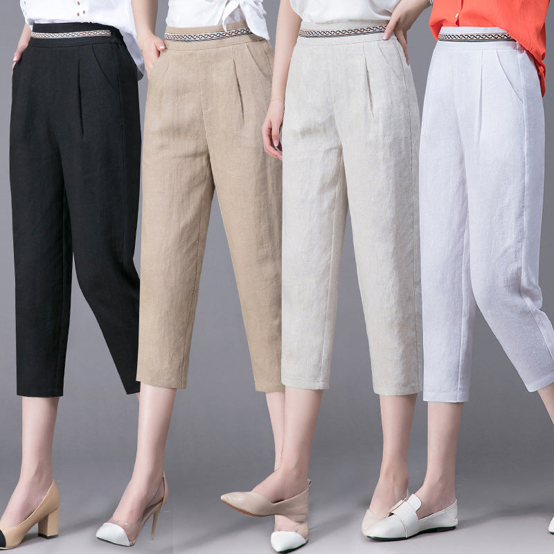 Elegant Linen High-Waist Pencil Pants