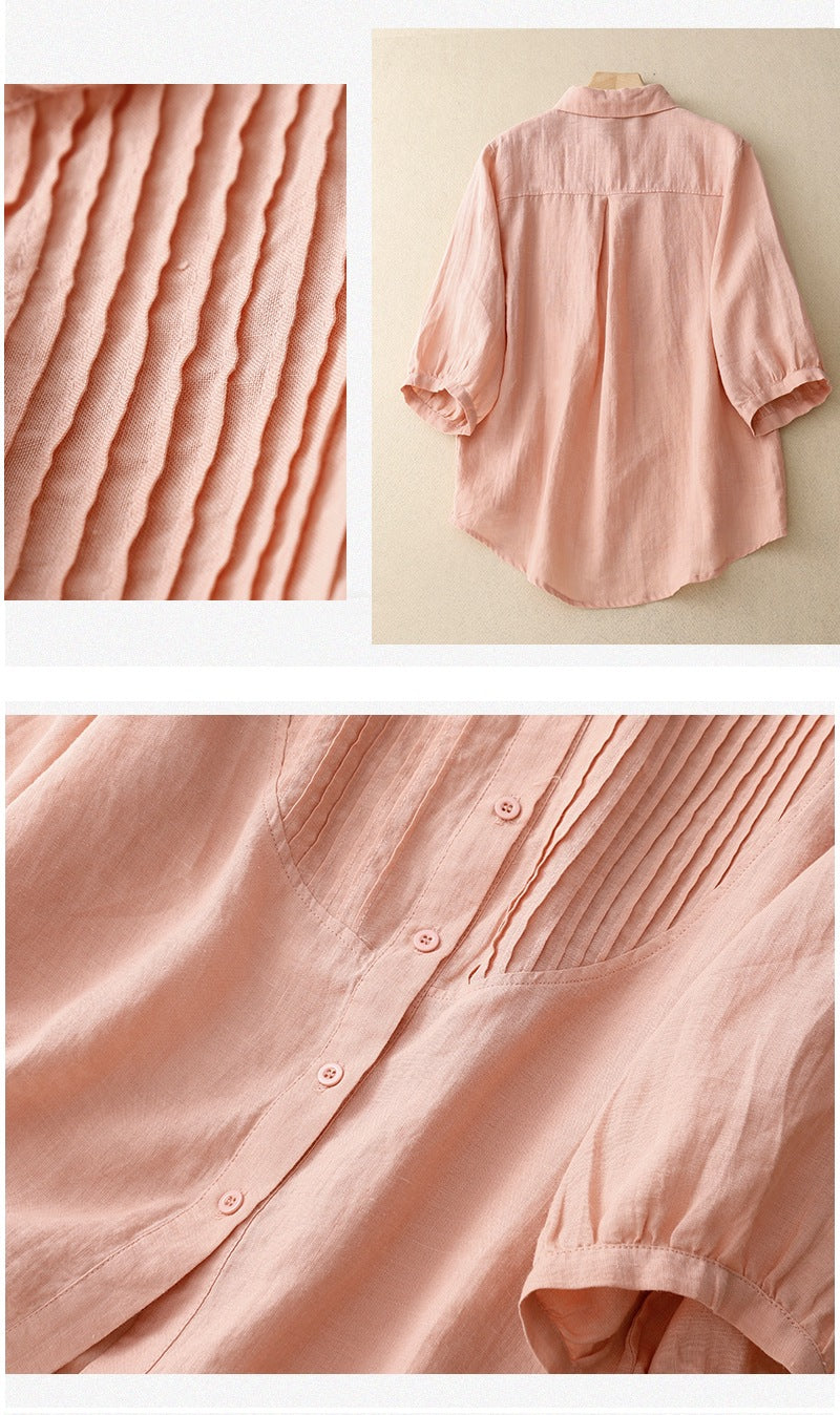Retro Linen Button Blouse