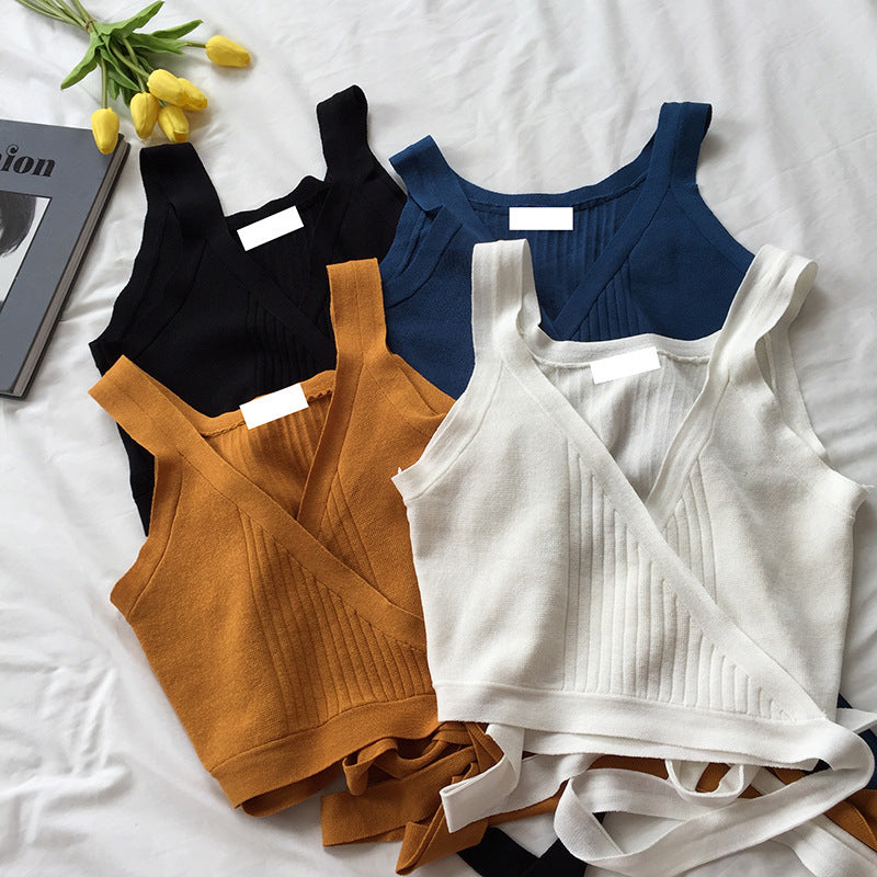 Chic Wrap-Style Knitted Camisole Top