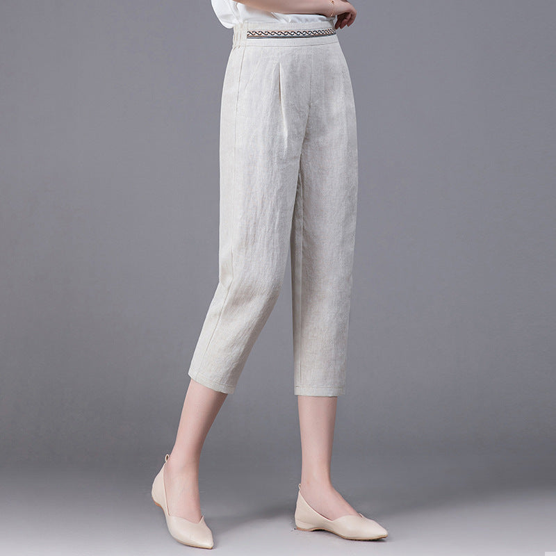 Elegant Linen High-Waist Pencil Pants