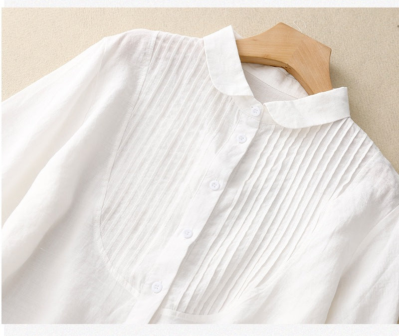 Retro Linen Button Blouse