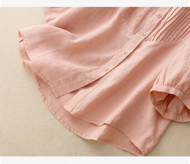Retro Linen Button Blouse