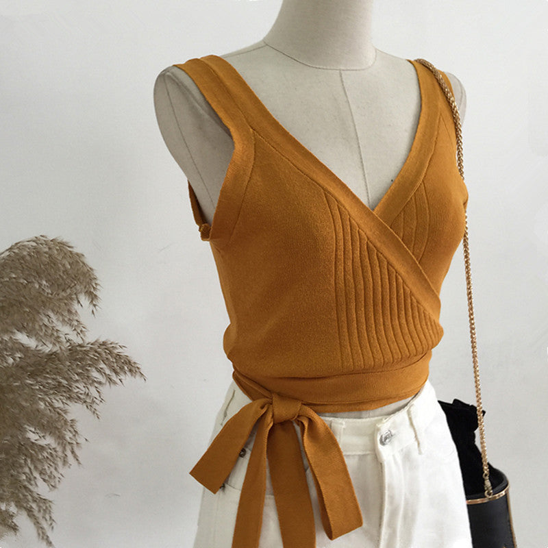 Chic Wrap-Style Knitted Camisole Top