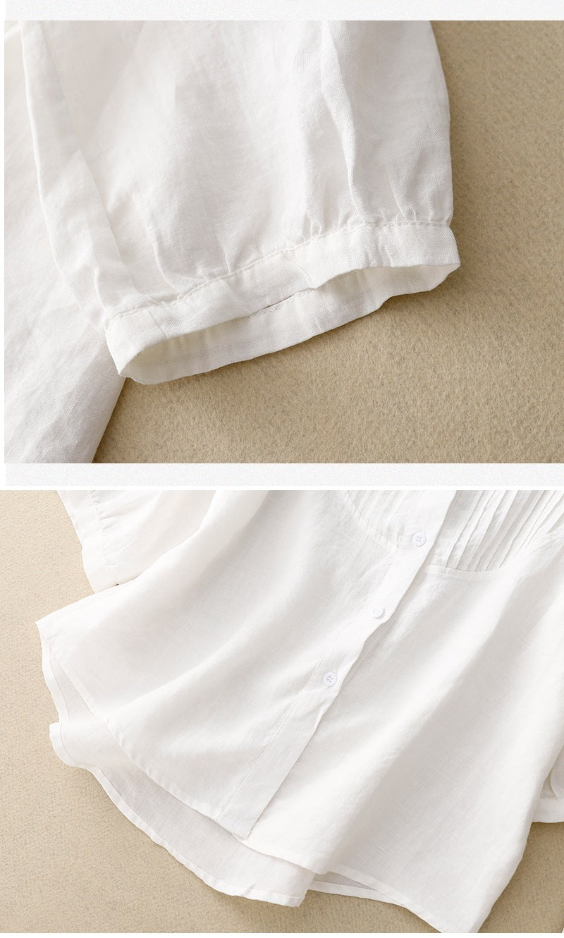 Retro Linen Button Blouse
