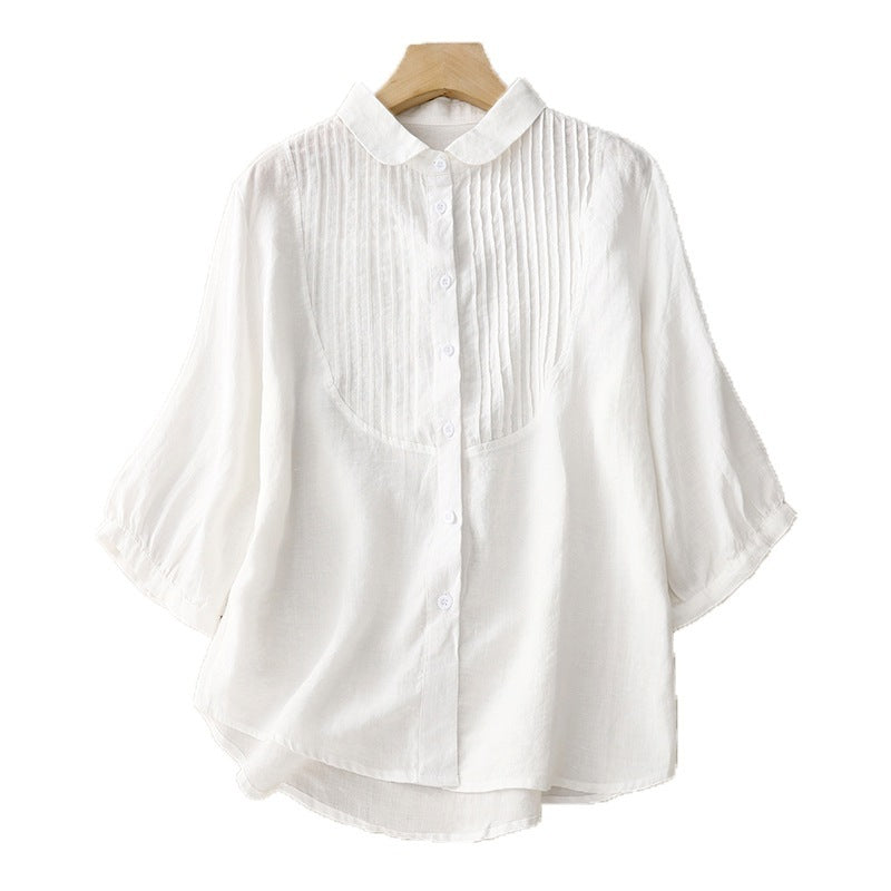 Retro Linen Button Blouse
