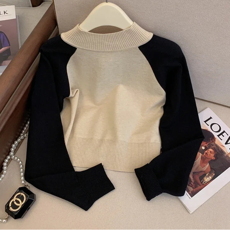 Preppy Contrast‑Knit Zip Jumper — Chic, Minimal & Casually Polished