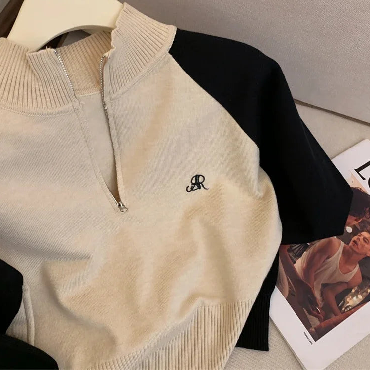 Preppy Contrast‑Knit Zip Jumper — Chic, Minimal & Casually Polished