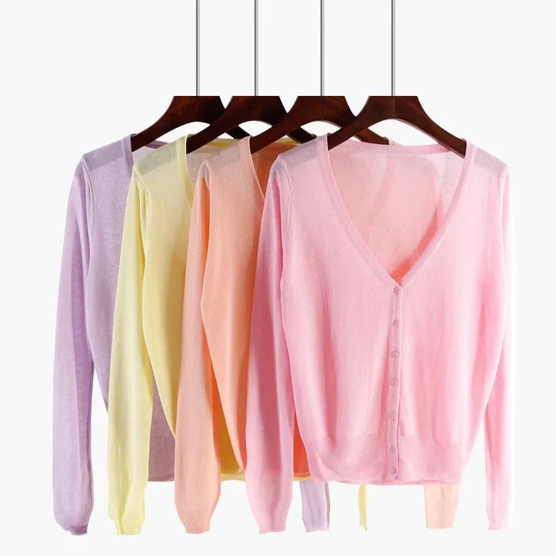Ice-Silk Pastel UV Cardigan — Lightweight Summer Cooling Knit