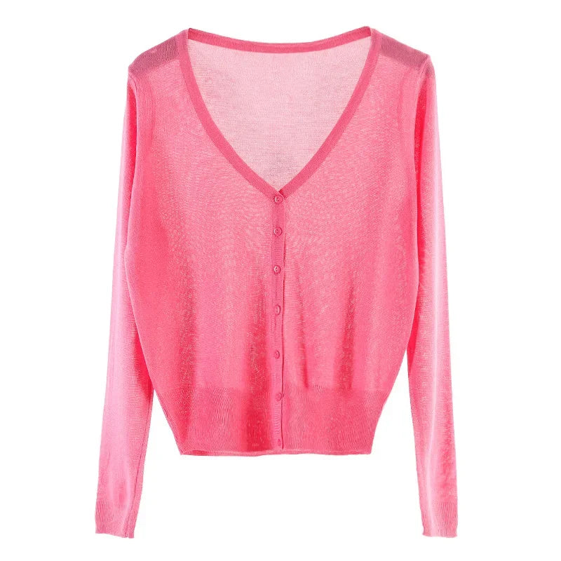 Ice-Silk Pastel UV Cardigan — Lightweight Summer Cooling Knit