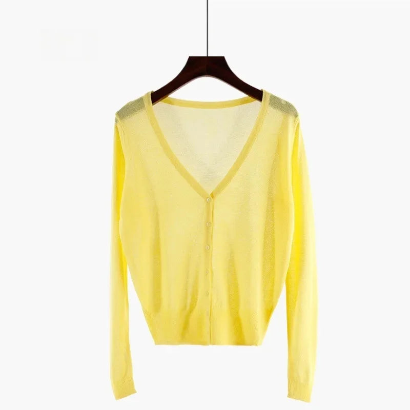 Ice-Silk Pastel UV Cardigan — Lightweight Summer Cooling Knit