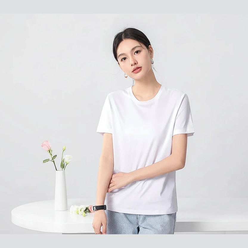 10% Mulberry Silk blend Cotton Tee — Cooling Summer Essential (UPF50+)