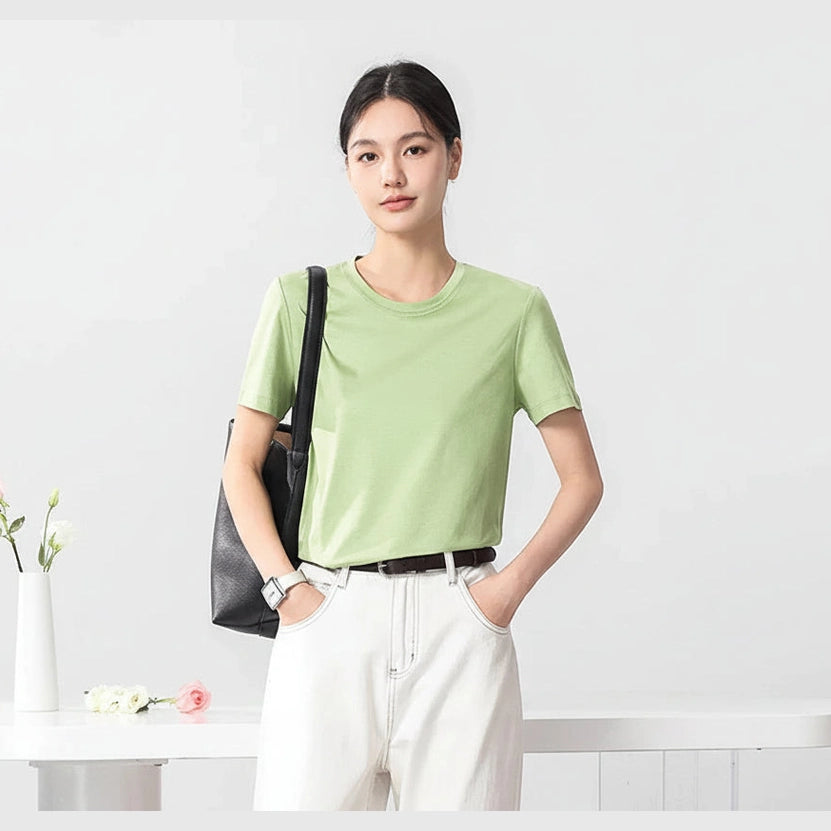 10% Mulberry Silk blend Cotton Tee — Cooling Summer Essential (UPF50+)