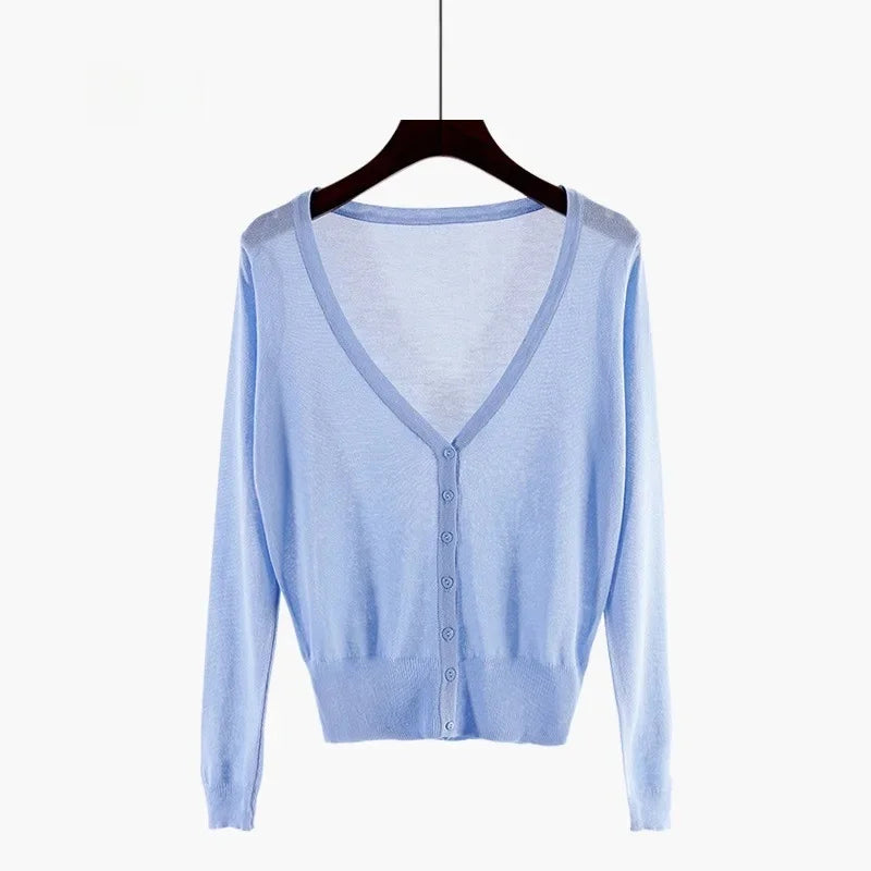 Ice-Silk Pastel UV Cardigan — Lightweight Summer Cooling Knit