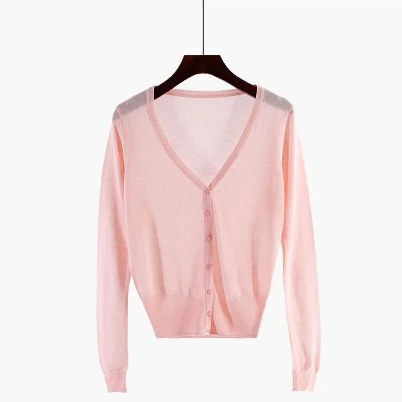 Ice-Silk Pastel UV Cardigan — Lightweight Summer Cooling Knit