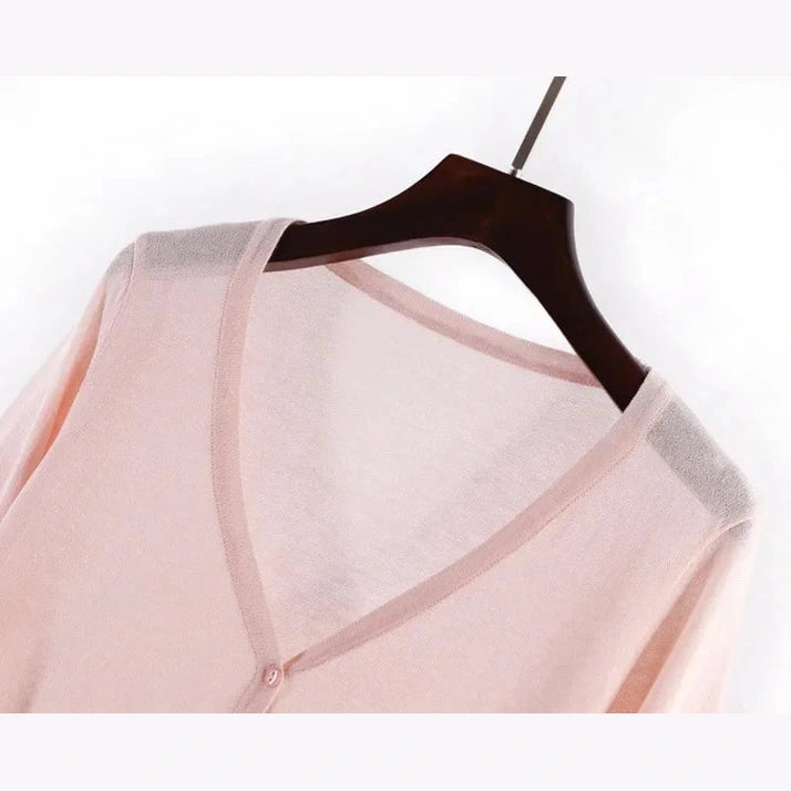 Ice-Silk Pastel UV Cardigan — Lightweight Summer Cooling Knit