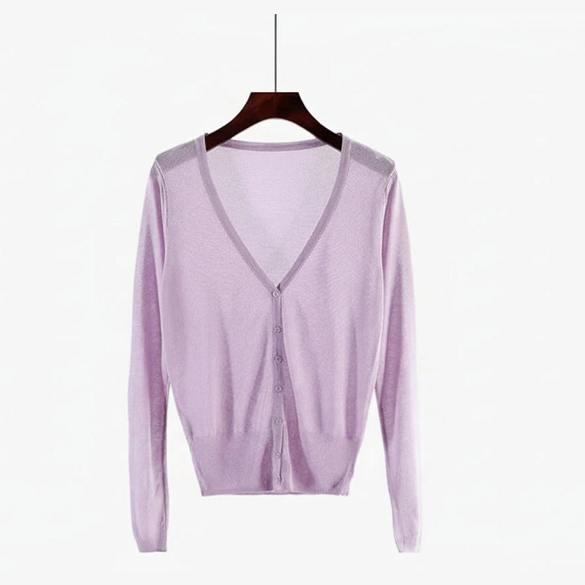 Ice-Silk Pastel UV Cardigan — Lightweight Summer Cooling Knit