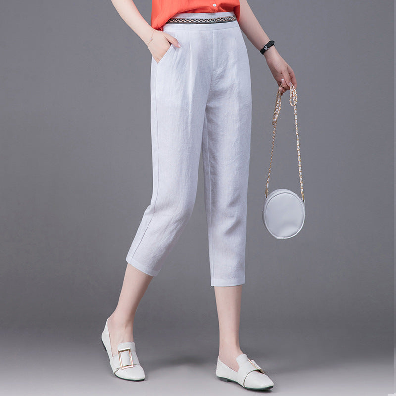 Elegant Linen High-Waist Pencil Pants