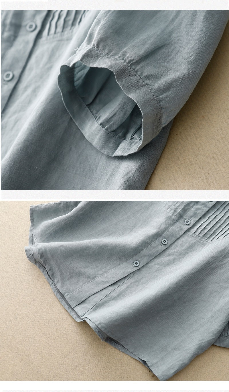 Retro Linen Button Blouse