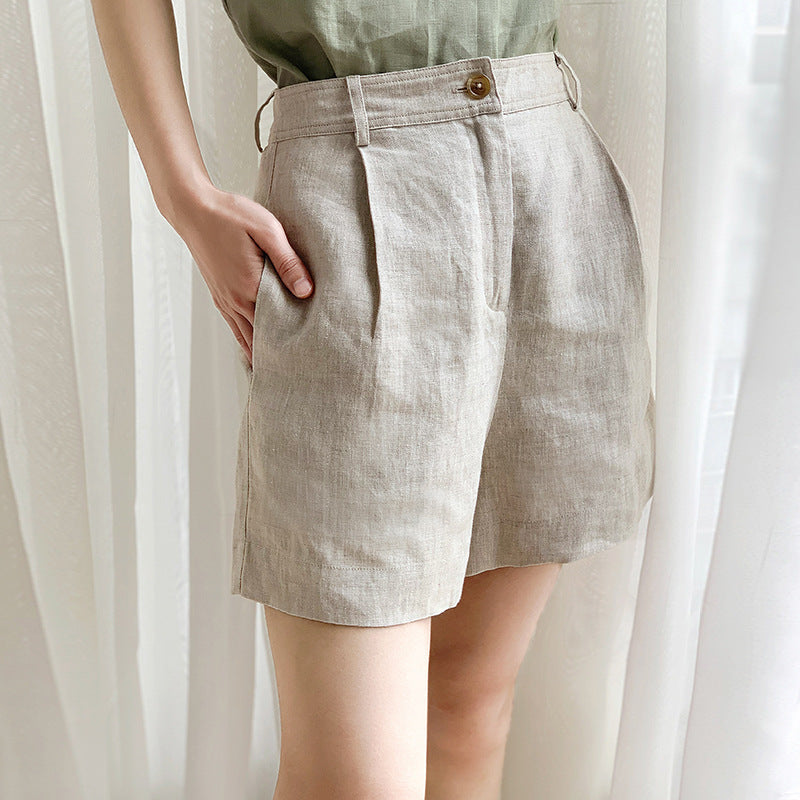 Breezy Linen Blend High-Waist Shorts