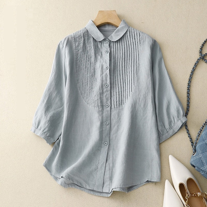 Retro Linen Button Blouse