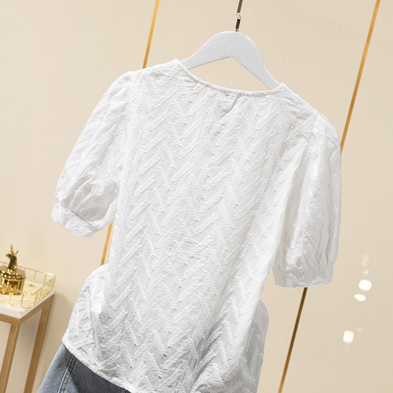 Graceful Bloom™ Women’s Embroidered Cotton Puff Sleeve Shirt