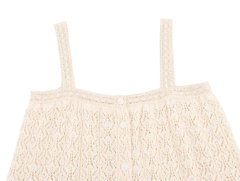 Boho Lace Knit Cami Top – Vintage Mesh Jacquard Elegance