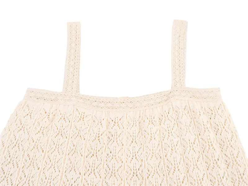 Boho Lace Knit Cami Top – Vintage Mesh Jacquard Elegance