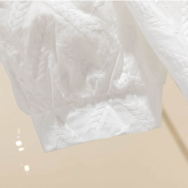 Graceful Bloom™ Women’s Embroidered Cotton Puff Sleeve Shirt