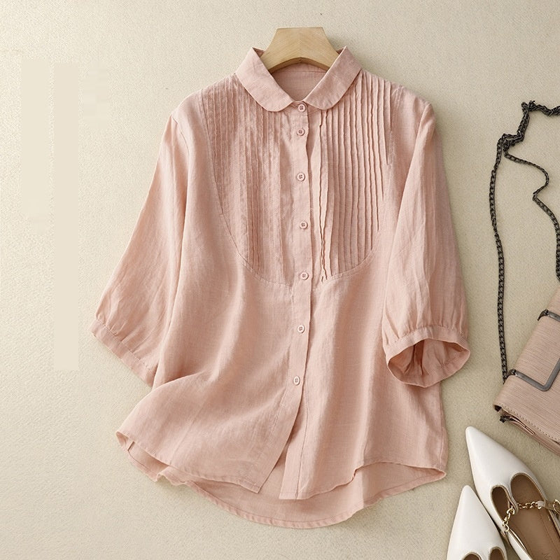 Retro Linen Button Blouse