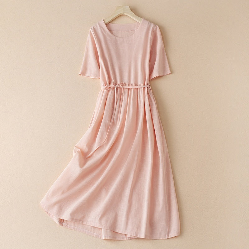 Soft Linen A-Line Midi Summer Dress